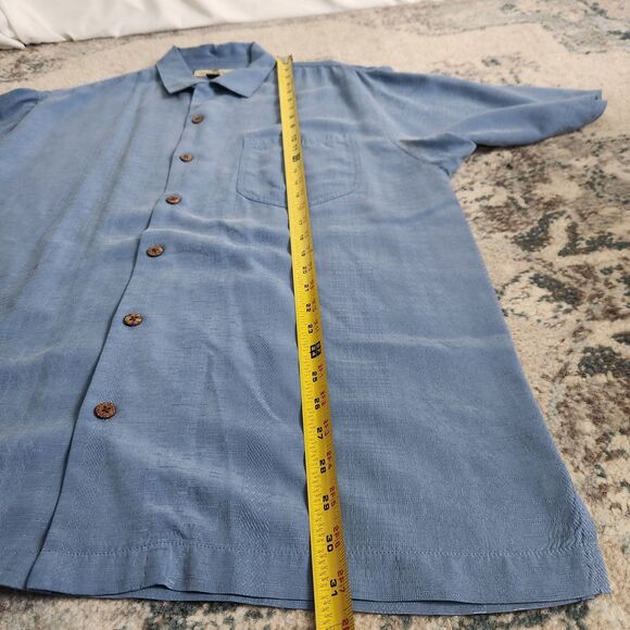 Tommy Bahama 100% Silk Mens Medium Light Blue Short Camp Shirt Woven Pattern - Picture 11 of 16